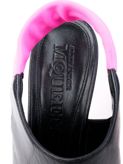 Excellent Alexander McQueen Black Leather Peep-Toe Heels Size 39