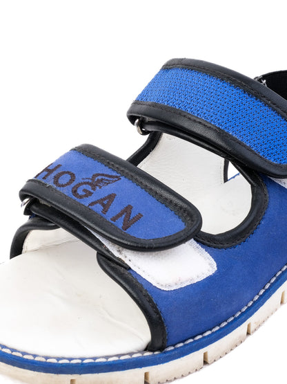 Excellent Hogan Kids Sandals Blue Leather Size 30 Adjustable Straps