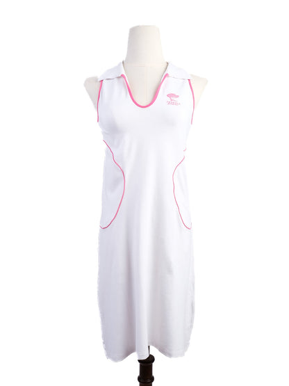 NEW Versace White Sleeveless Dress L Cotton with Pink Accents