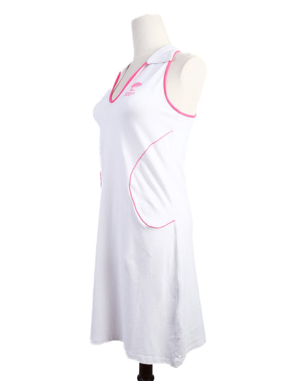 NEW Versace White Sleeveless Dress L Cotton with Pink Accents