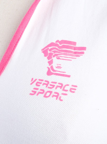 NEW Versace White Sleeveless Dress L Cotton with Pink Accents