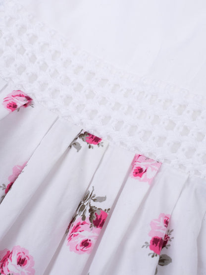 Simonetta White Cotton Floral Dress Size 4 for Kids - Excellent Condition
