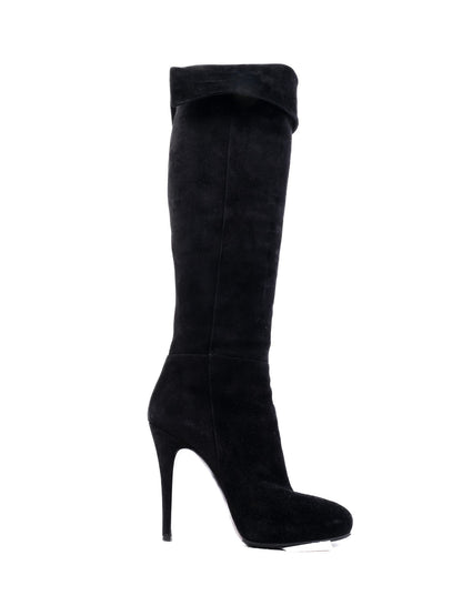 Excellent Casadei Black Leather Knee-High Boots Size 37.5