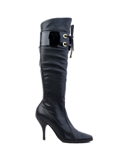 Casadei Black Leather Knee-High Boots Size 38 Excellent Condition