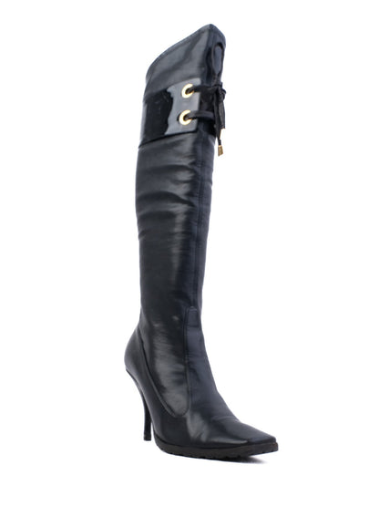 Casadei Black Leather Knee-High Boots Size 38 Excellent Condition