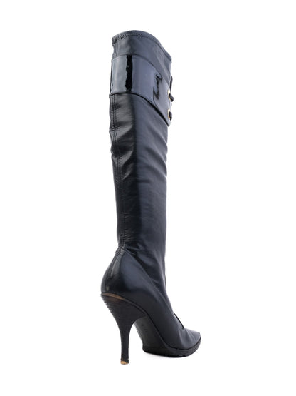 Casadei Black Leather Knee-High Boots Size 38 Excellent Condition