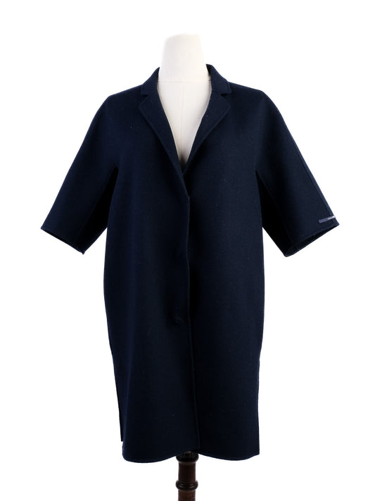 Excellent Max Mara Wool Navy Blue Short-Sleeved Coat Size M