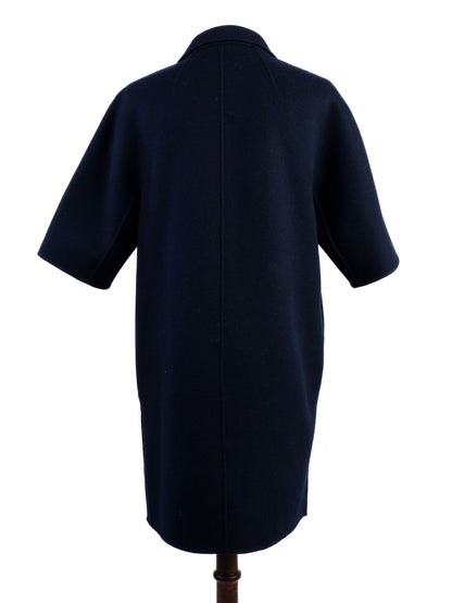Excellent Max Mara Wool Navy Blue Short-Sleeved Coat Size M