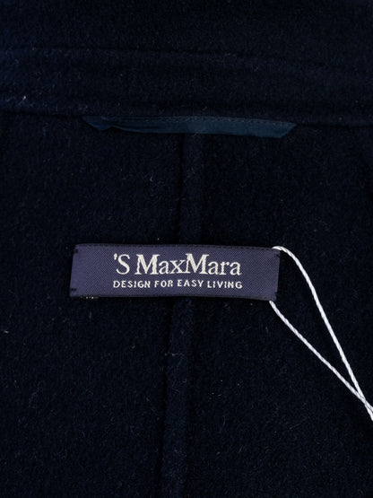 Excellent Max Mara Wool Navy Blue Short-Sleeved Coat Size M