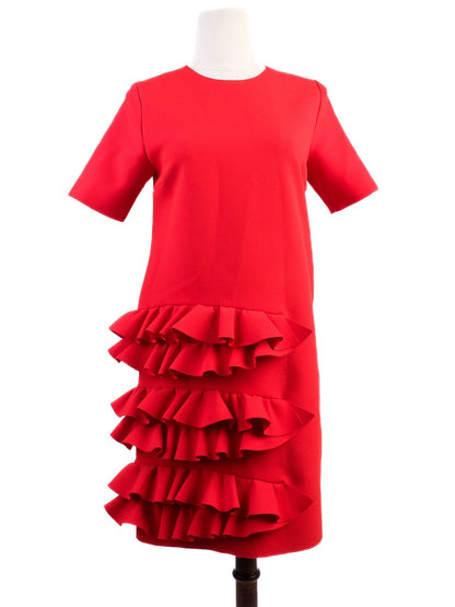 Excellent MSGM Red Viscose Dress Size M with Ruffled Layers