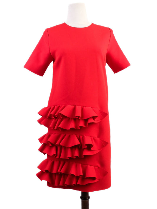 Excellent MSGM Red Viscose Dress Size M with Ruffled Layers