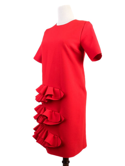 Excellent MSGM Red Viscose Dress Size M with Ruffled Layers
