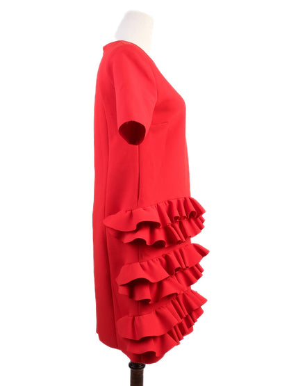 Excellent MSGM Red Viscose Dress Size M with Ruffled Layers