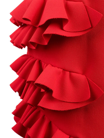 Excellent MSGM Red Viscose Dress Size M with Ruffled Layers