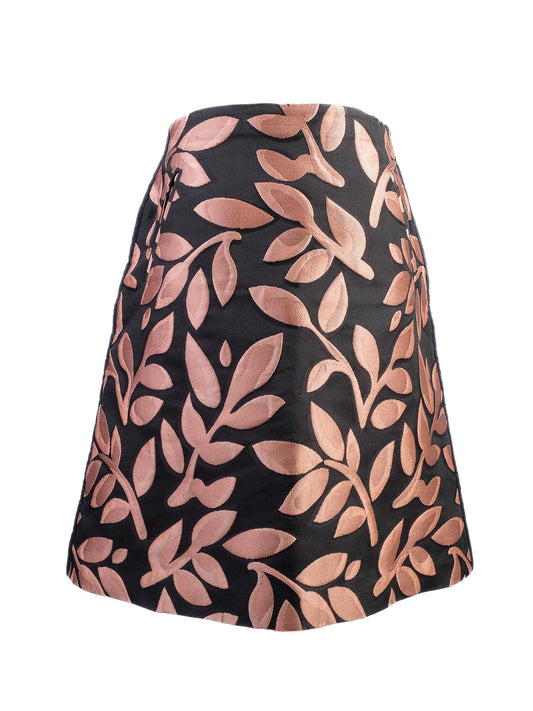 Excellent Marni Black Skirt with Pink Leaf Pattern Size M