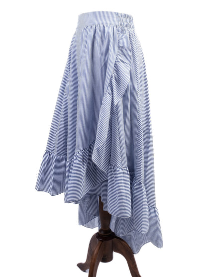 Excellent Maje Ruffled Skirt Blue White Stripes Size S