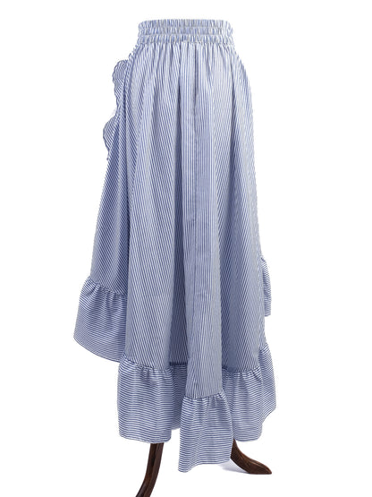 Excellent Maje Ruffled Skirt Blue White Stripes Size S