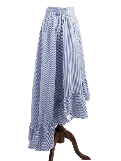Excellent Maje Ruffled Skirt Blue White Stripes Size S