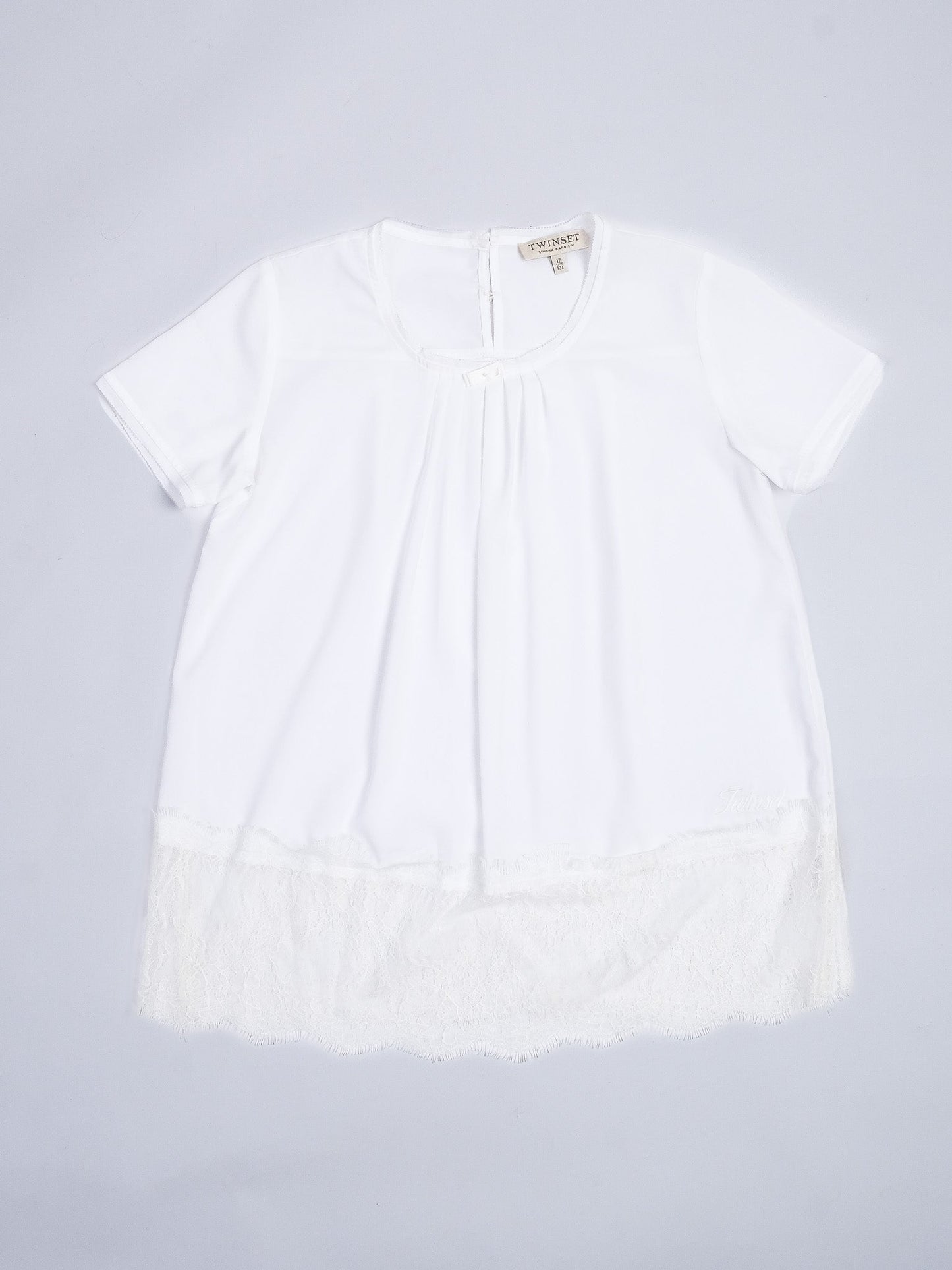 excellent twinset white cotton blouse size 12 with lace trim