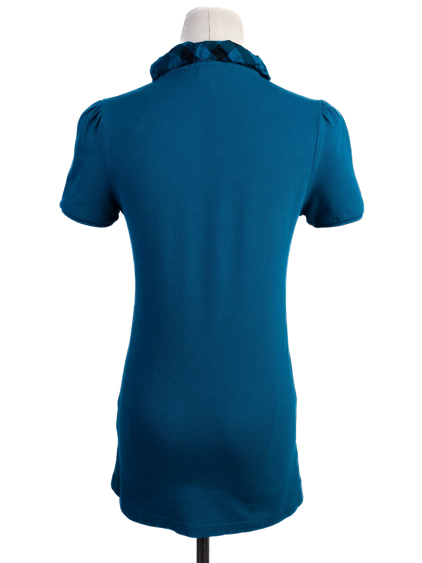 excellent burberry blue cotton polo shirt women xs with ruffle collar