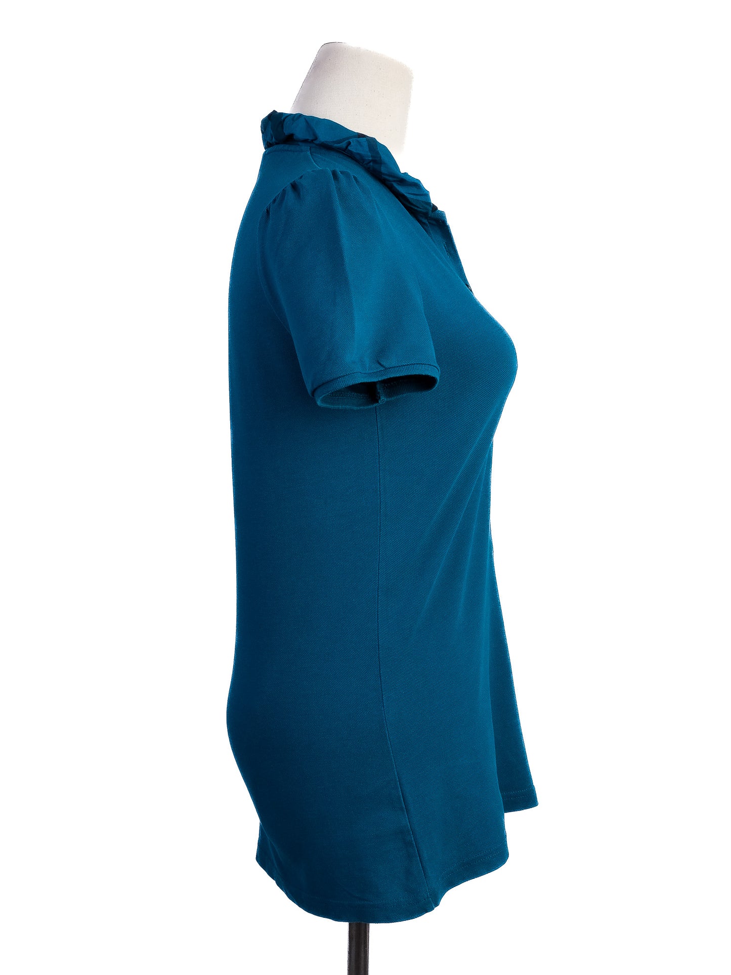 excellent burberry blue cotton polo shirt women xs with ruffle collar