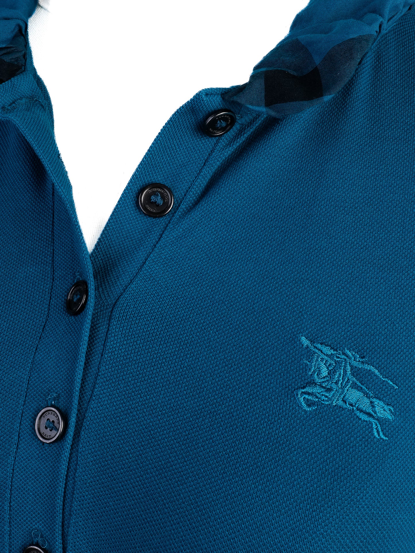 excellent burberry blue cotton polo shirt women xs with ruffle collar