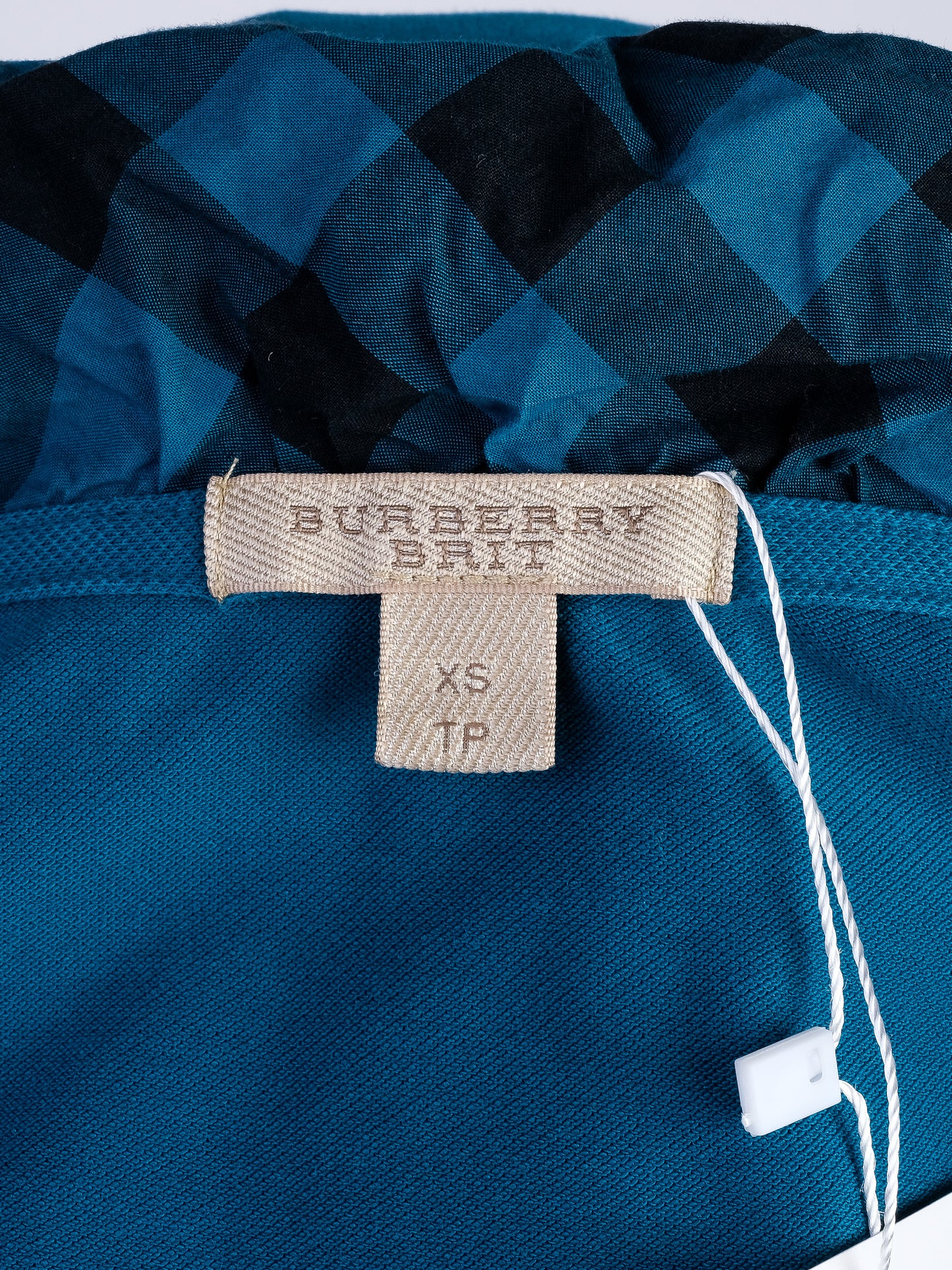 excellent burberry blue cotton polo shirt women xs with ruffle collar