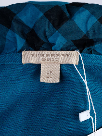 Excellent Burberry Blue Cotton Polo Shirt Women XS with Ruffle Collar