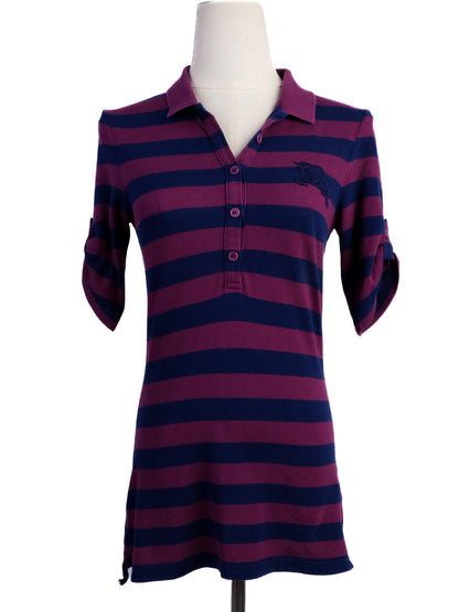Excellent Burberry Striped Polo Shirt XS Purple Dark Blue Cotton