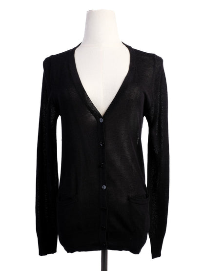 Excellent Valentino Black Silk Cardigan Size M with Lace Detailing