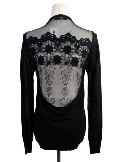 Excellent Valentino Black Silk Cardigan Size M with Lace Detailing