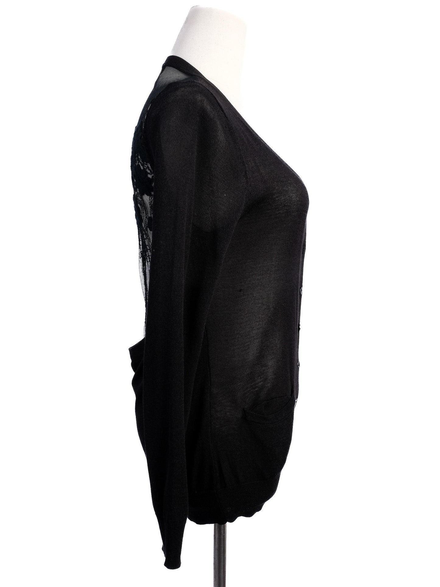excellent valentino black silk cardigan size m with lace detailing