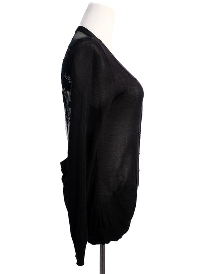 Excellent Valentino Black Silk Cardigan Size M with Lace Detailing