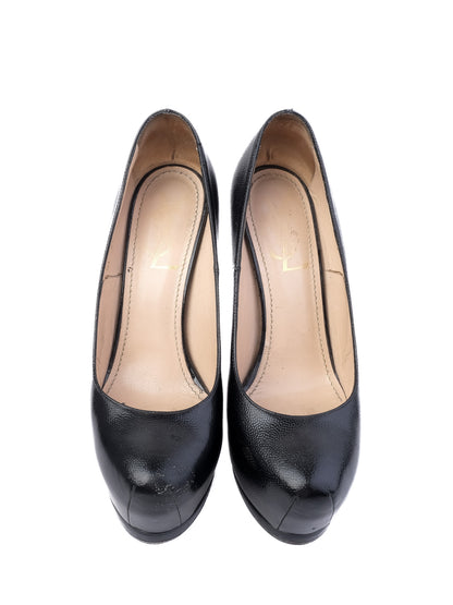 Yves Saint Laurent Black Leather High Heels Size 37 - Average Condition