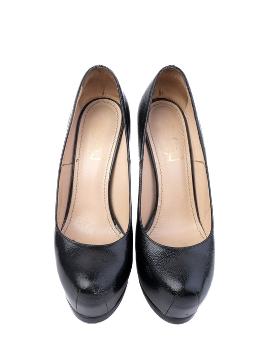 Yves Saint Laurent Black Leather High Heels Size 37 - Average Condition