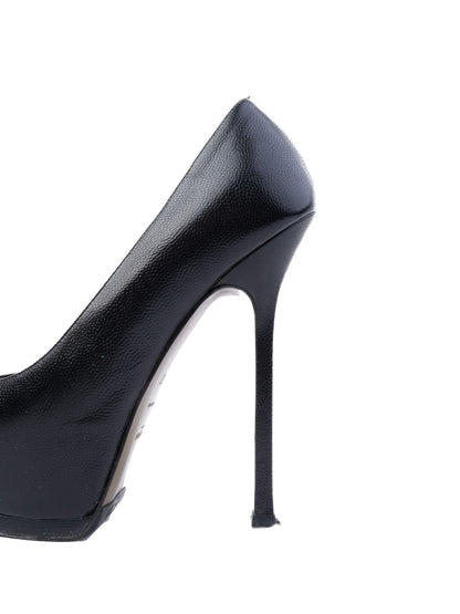 Yves Saint Laurent Black Leather High Heels Size 37 - Average Condition