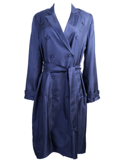 Excellent J. Crew Blue Polka Dot Silk Trench Coat with Belt