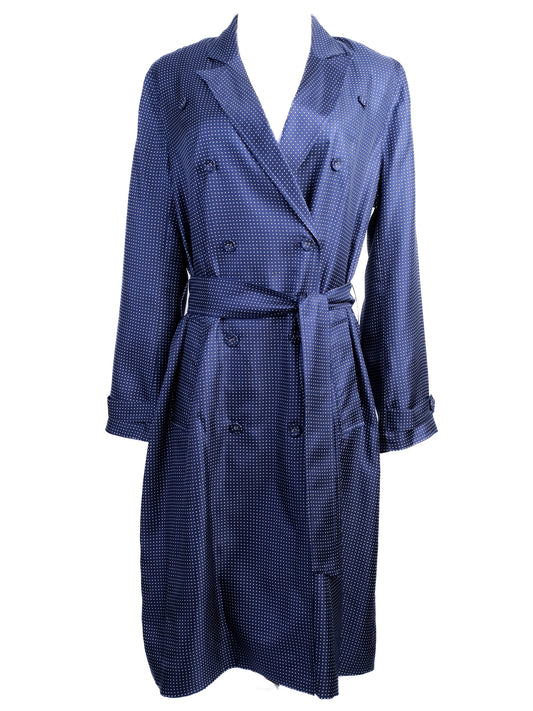 Excellent J. Crew Blue Polka Dot Silk Trench Coat with Belt
