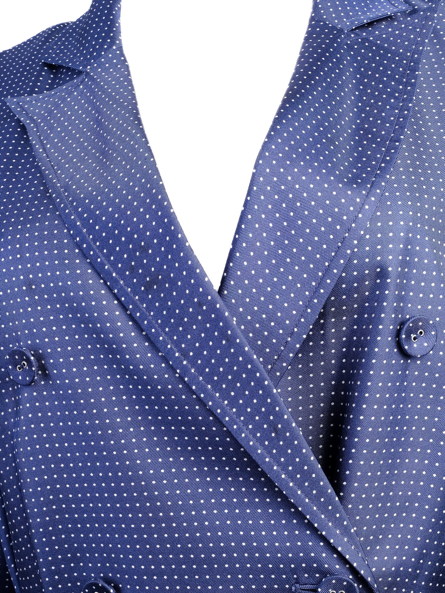 excellent j. crew blue polka dot silk trench coat with belt