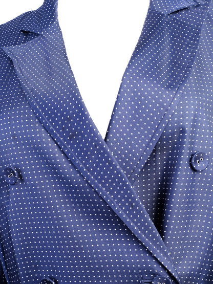 Excellent J. Crew Blue Polka Dot Silk Trench Coat with Belt