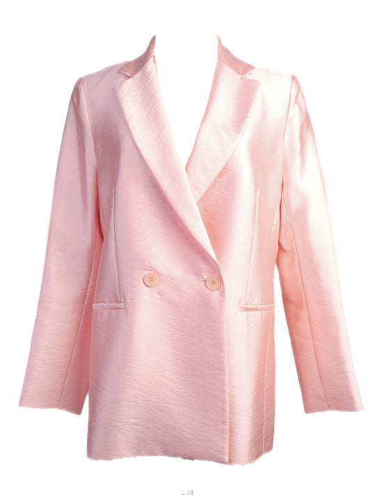 Average Maje Pink Satin Blazer Size M Double-Breasted Design