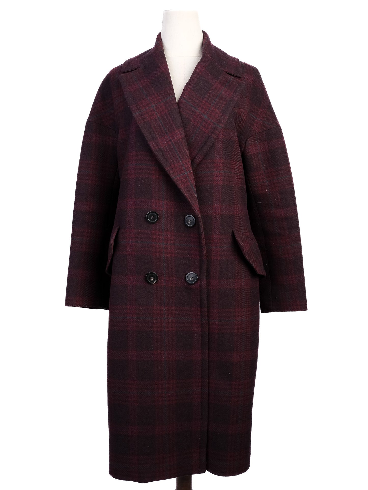 excellent tara jarmon plaid wool overcoat with belt size n/a