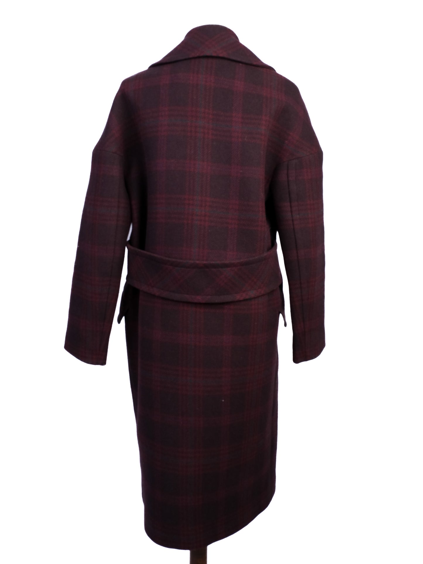 excellent tara jarmon plaid wool overcoat with belt size n/a