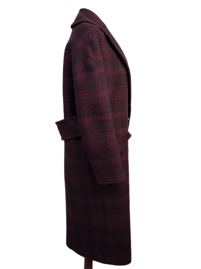 Excellent Tara Jarmon Plaid Wool Overcoat with Belt Size N/A
