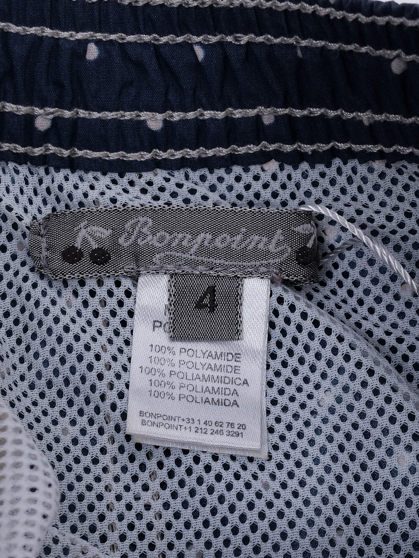 excellent bonpoint blue nylon swim shorts size 4 with polka dots