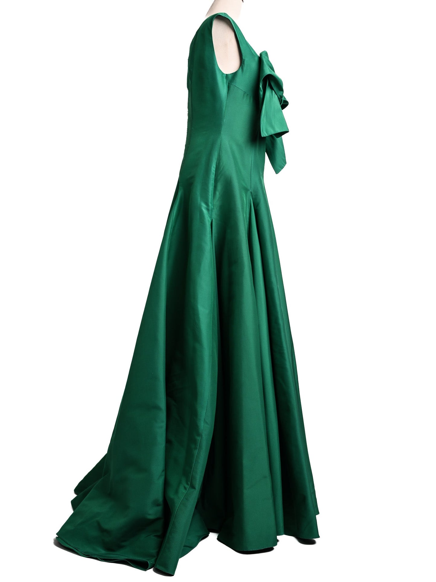 elie saab green silk gown with bow detail size m