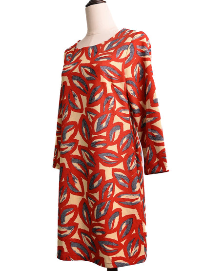 Good Moschino Red Abstract Print Dress Women Long Sleeve Cotton
