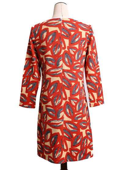 Good Moschino Red Abstract Print Dress Women Long Sleeve Cotton