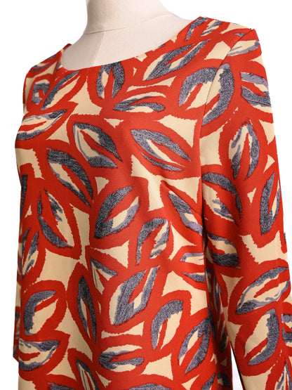 Good Moschino Red Abstract Print Dress Women Long Sleeve Cotton