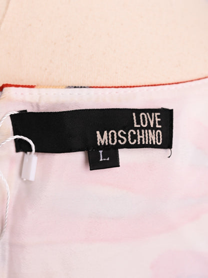 Good Moschino Red Abstract Print Dress Women Long Sleeve Cotton